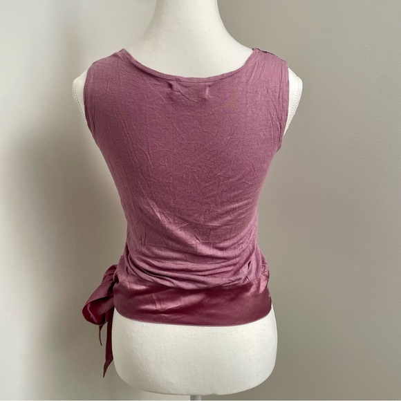 Vintage Y2K Scoop Neck Satin Tie Waist Embroidered Detail Pink Tank Top - Picture 3 of 7